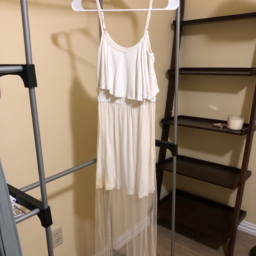 Lace Overlay White Maxi Dress